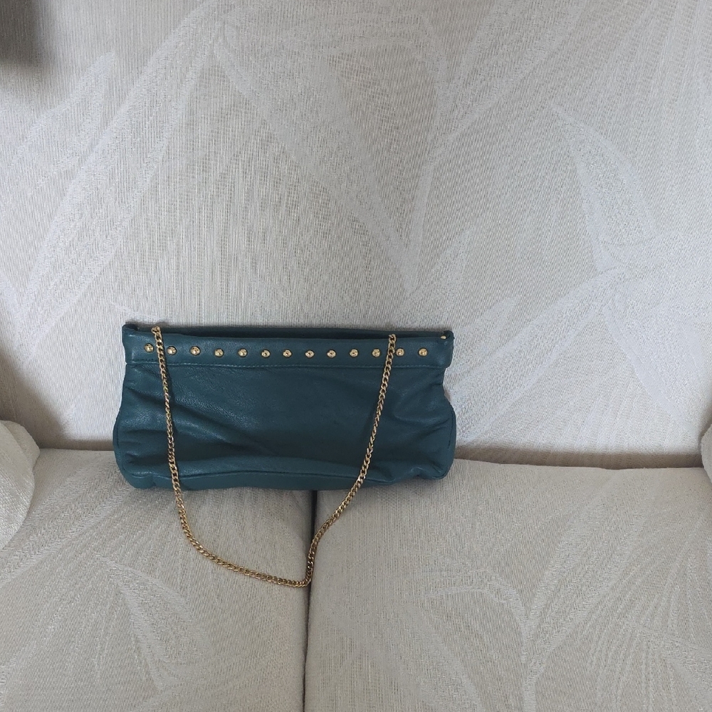 Chic Teal Clutch with Gold Accents